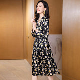 Summer Silk Floral Dress Long Sleeve Wedding Guest Party Dresses