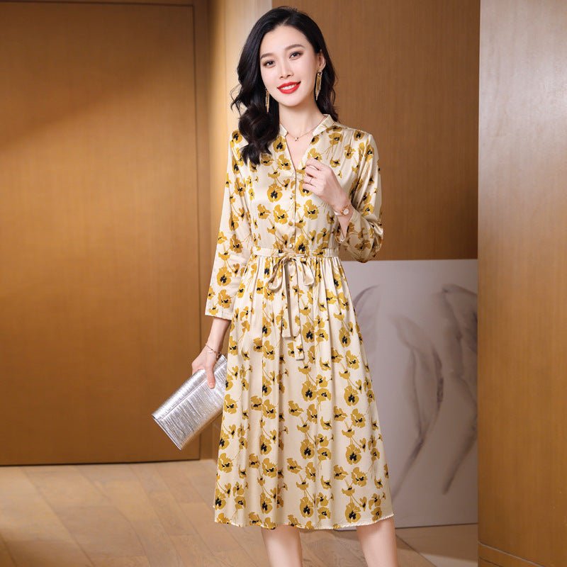 Summer Silk Floral Dress Long Sleeve Wedding Guest Party Dresses