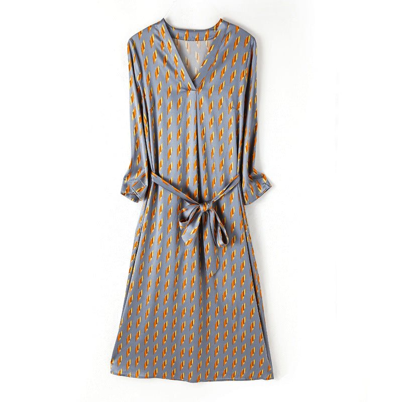 Summer Silk Floral Dress Printed pure silk dresses with sash