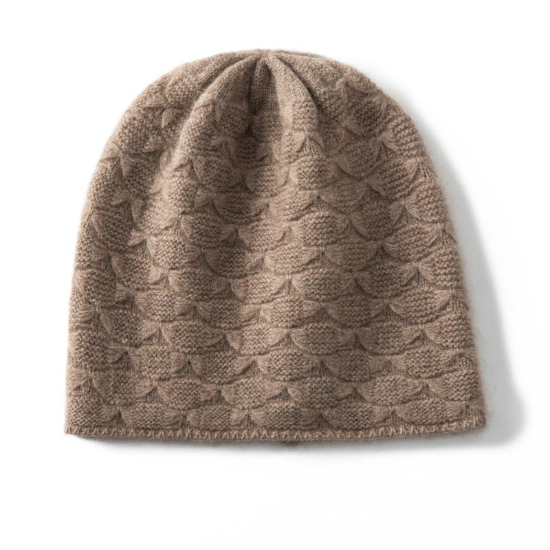 Textured Cashmere Hat for Women Scallop Pattern Cashmere Beanie