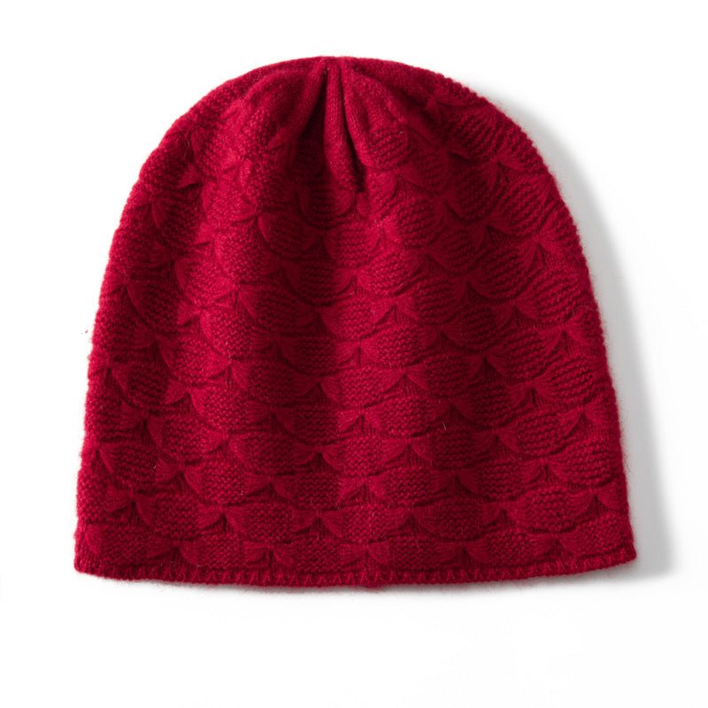 Textured Cashmere Hat for Women Scallop Pattern Cashmere Beanie
