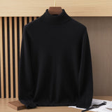 Mens Turtleneck Cashmere Sweater Long Sleeve Ribbed Hem Black XS