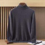 Mens Turtleneck Cashmere Sweater Long Sleeve Ribbed Hem Dark Gray XS