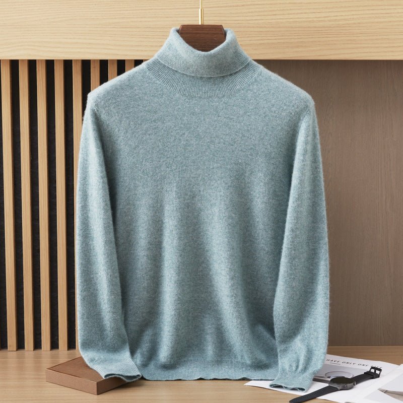 Mens Turtleneck Cashmere Sweater Long Sleeve Ribbed Hem Green XS