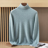 Mens Turtleneck Cashmere Sweater Long Sleeve Ribbed Hem Green XS