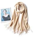 Unisex Cashmere Scarf With Fringed Edges Wrap Scarf With Tassel