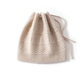 Unisex Drawstring Cashmere Knit Hat Versatile Cashmere Beanie