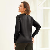 V Neck & Ribbon Silk Blouse For Women Long Sleeves Silk Shirt