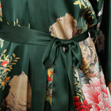Women Luxury Long 100% Mulberry Vintage Floral Print Silk Kimono Robe