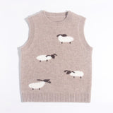 Warm Kids Pure Cashmere Vest Sheep Intarsia Knit Cashmere Sweater Camel 80
