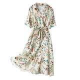 Women floral pure silk dress Summer Silk Floral Dress