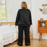 Women Plus Size Silk Pajamas 100% Silk Two Piece Pjs Black 1X