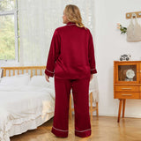 Women Plus Size Silk Pajamas 100% Silk Two Piece Pjs Claret 1X