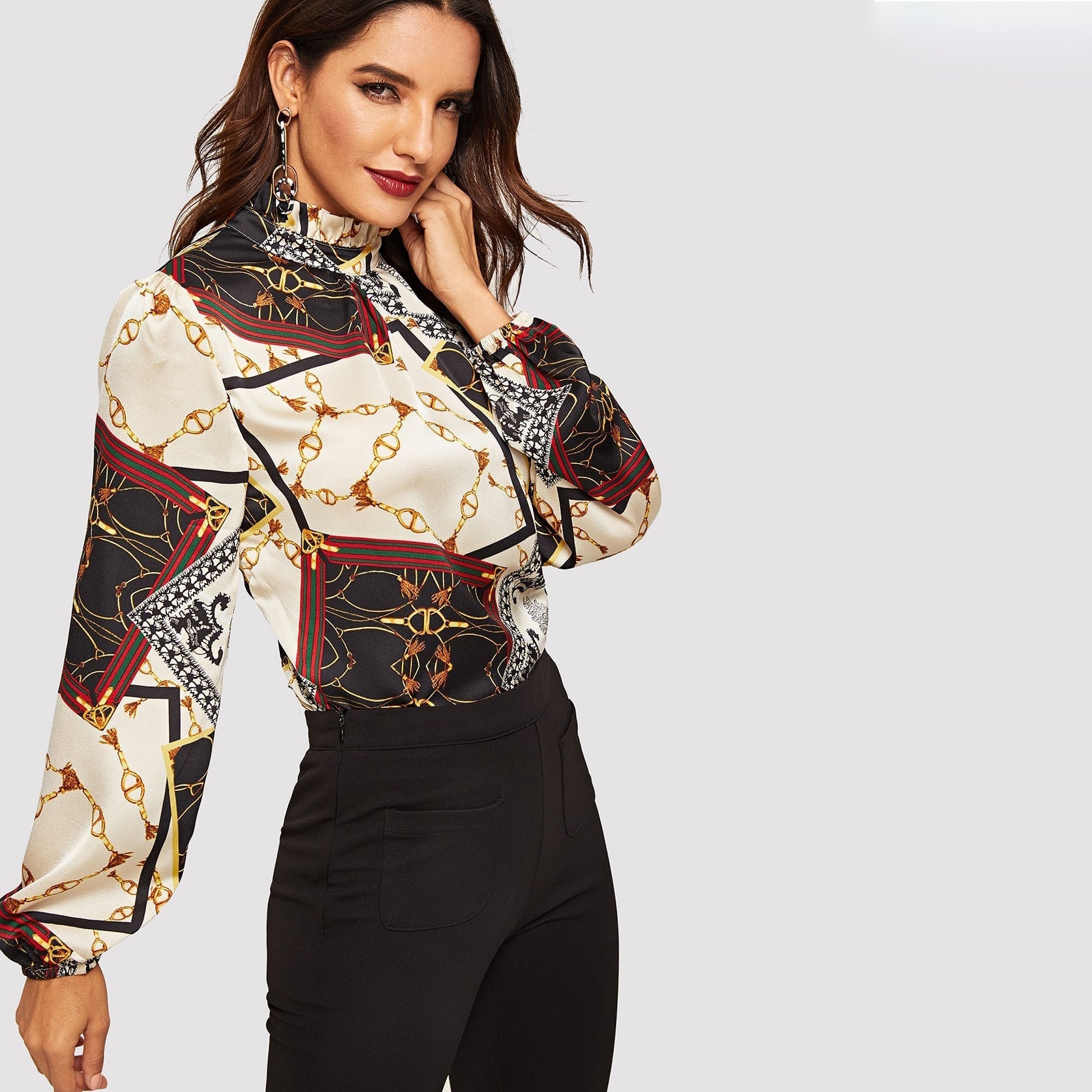 Women Print Silk Blouse Mulberry Office Work Silk Shirts