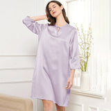 Womens Bow Tie Neck Silk Nightgown 3/4 Sleeves Silk Nighties Light Blue XS