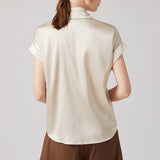 Women Silk Shirts Short Sleeve Work Pure Silk Tops Champagne XS