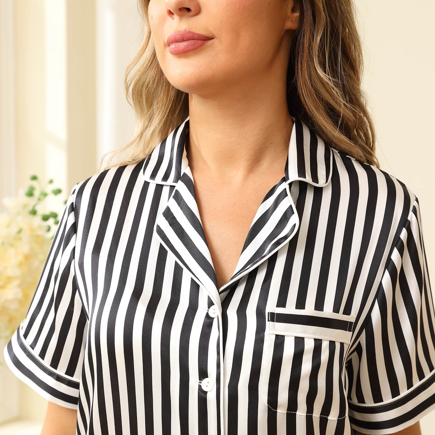 Women Stripe Silk Pajama Set Mulberry Stripe Silk Pajamas