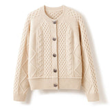Womens Chunky Cable Knit Cashmere Cardigan With Oversized Buttons Beige One size fits most