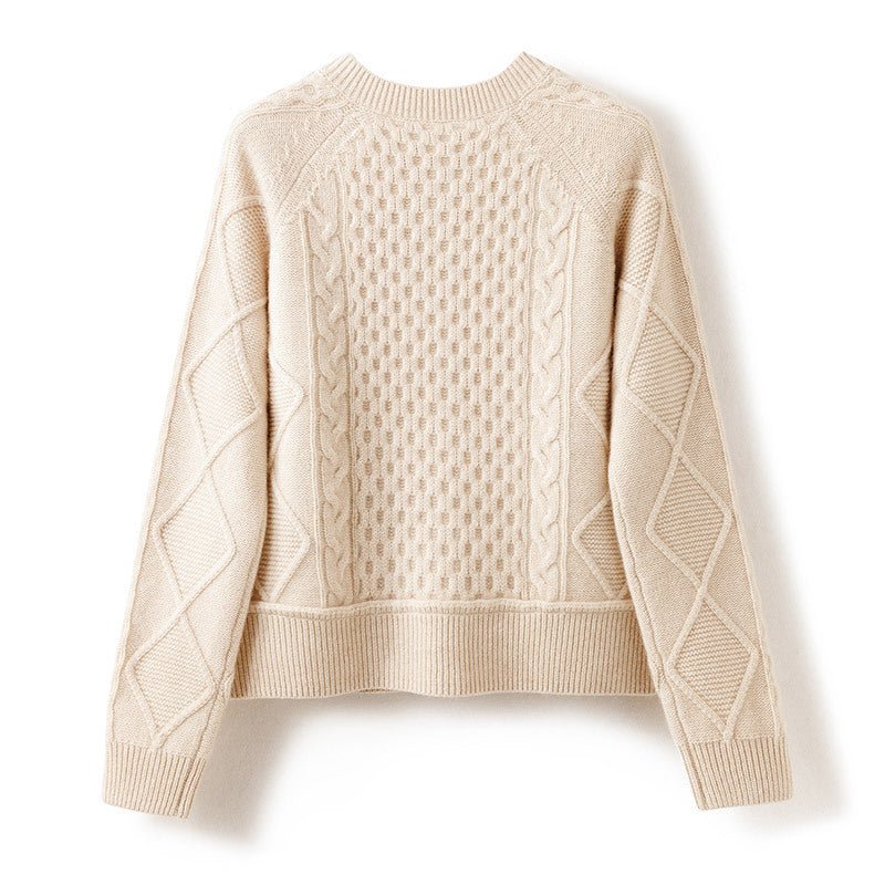 Womens Chunky Cable Knit Cashmere Cardigan With Oversized Buttons Beige One size fits most