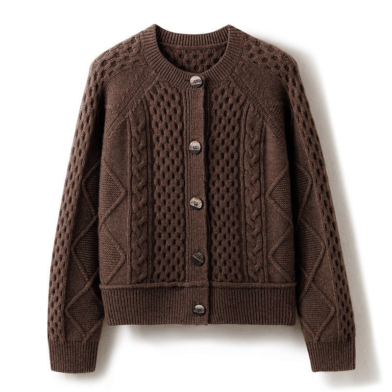 Womens Chunky Cable Knit Cashmere Cardigan With Oversized Buttons Chocolate One size fits most