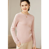 Womens Cashmere Pointelle Yoke Sweater Hollow - out Crewneck Sweater