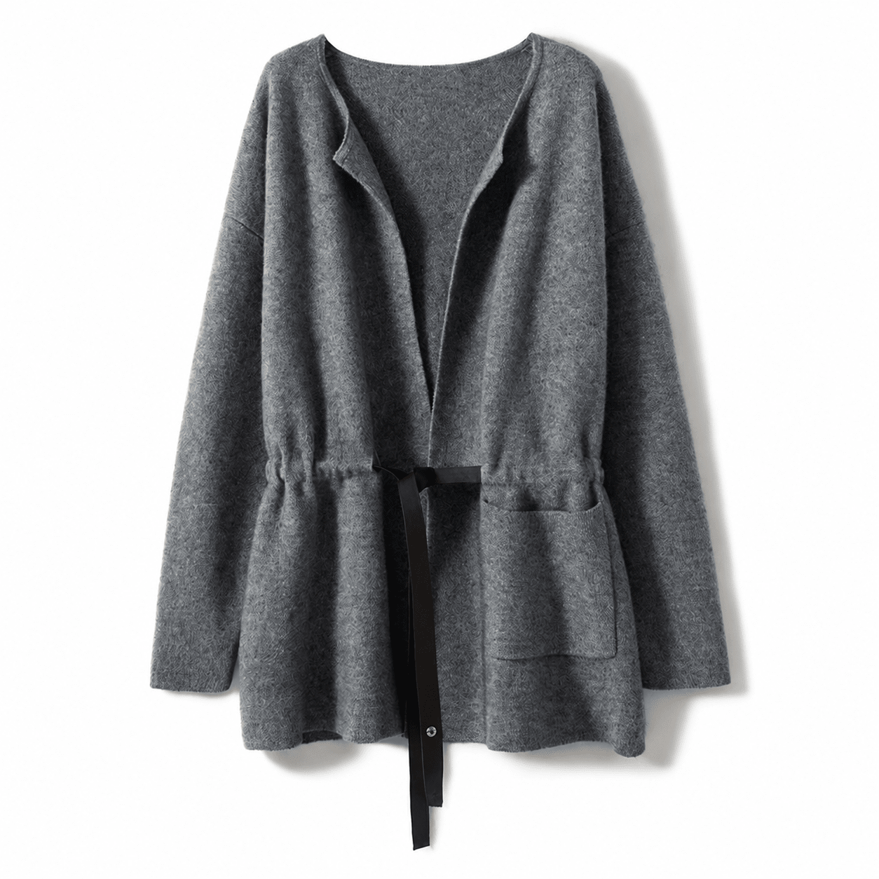 Womens Belted Cashmere Cardigan Cashmere Coat Open Front Knit Jacket Gray One Size Fits Most