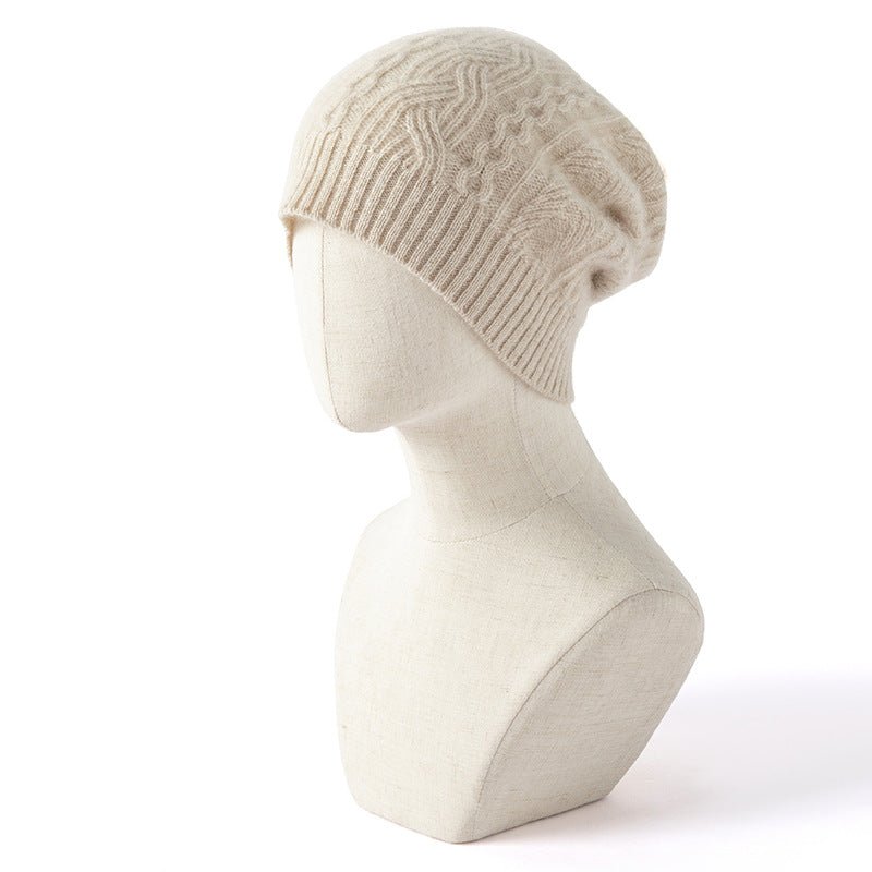 Womens Cable Knit Cashmere Beanie Warm Ribbed Hem Cashmere Knit Hat