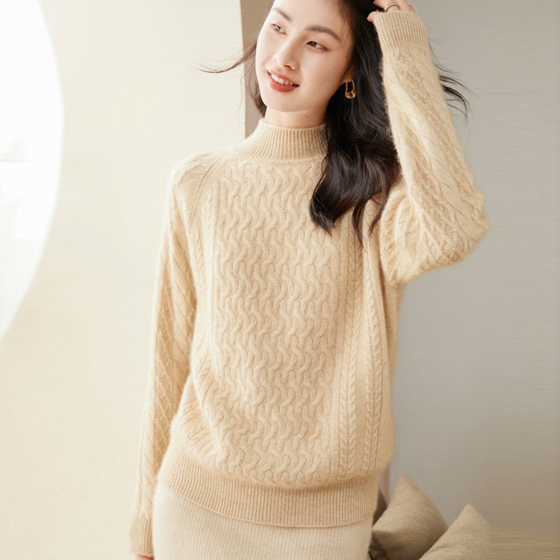 Womens Cable - Knit Cashmere Sweater Half Turtleneck Sweaters Jumpers
