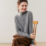 Womens Cable Knit Cashmere Sweater Half Zip Mock Neck Cashmere Blouse Gold Camel XS