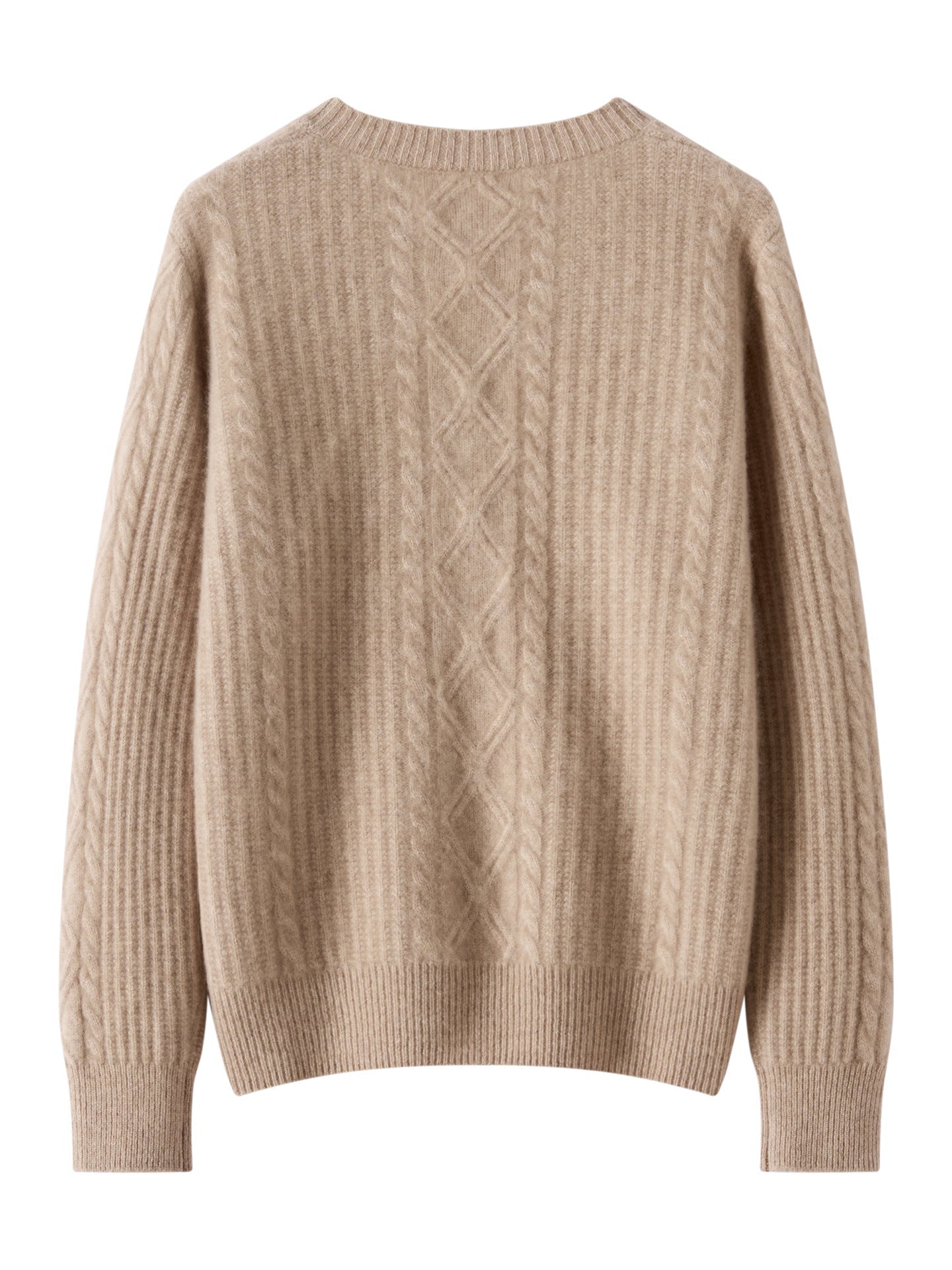 Womens Cable Knit Cashmere Sweater V Neck Ribbed Cashmere Pullover Jumper Taupe XS