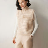 Womens Cable Knit Cashmere Vest Zip Mock Neck Cashmere Sweater Vest Black XS