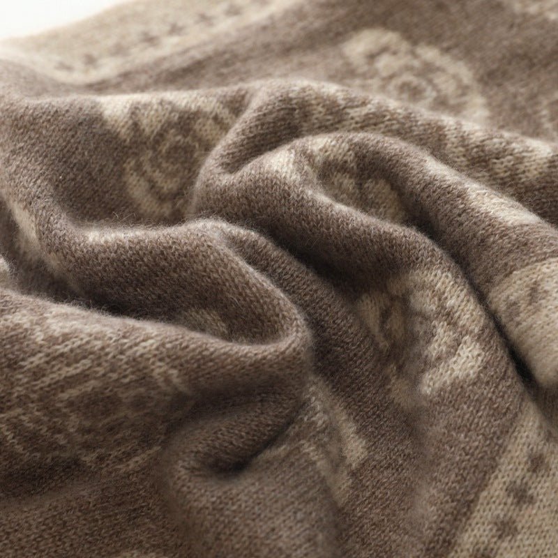 Womens Camellia Pattern Long Cashmere Scarf Cashmere Knit Wrap