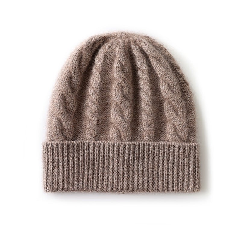 Womens Cashmere Beanie Cable Knit Cashmere Hat Ribbed Cuff