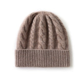 Womens Cashmere Beanie Cable Knit Cashmere Hat Ribbed Cuff