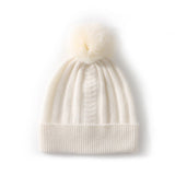 Womens Cashmere Beanie with Real Fur Pom Cashmere Hat Removable Pom