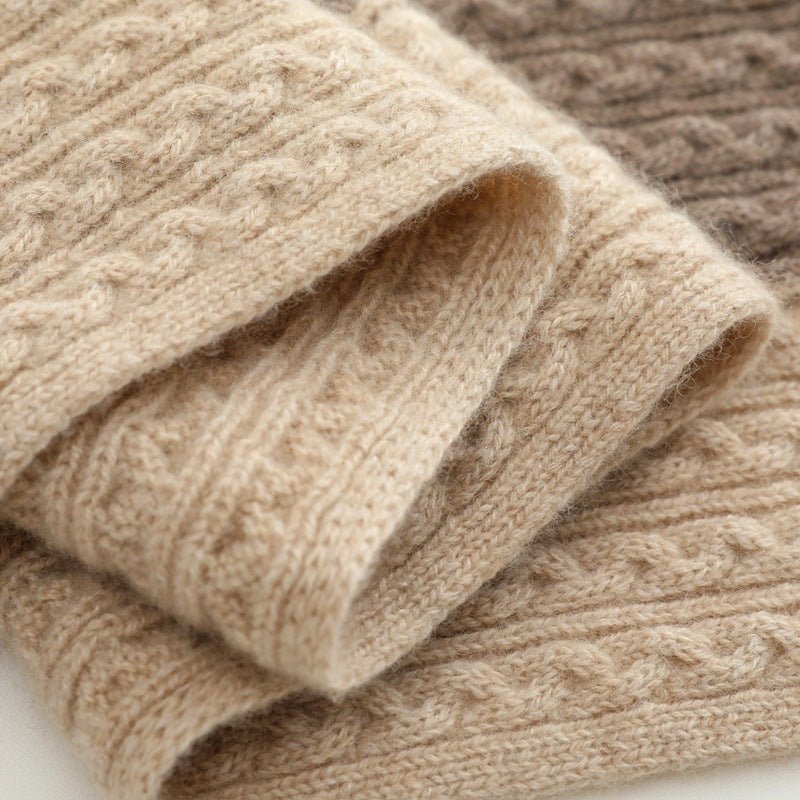 Womens Cashmere Block Scarf Cable Knit Two - Tone Winter Cashmere Wrap