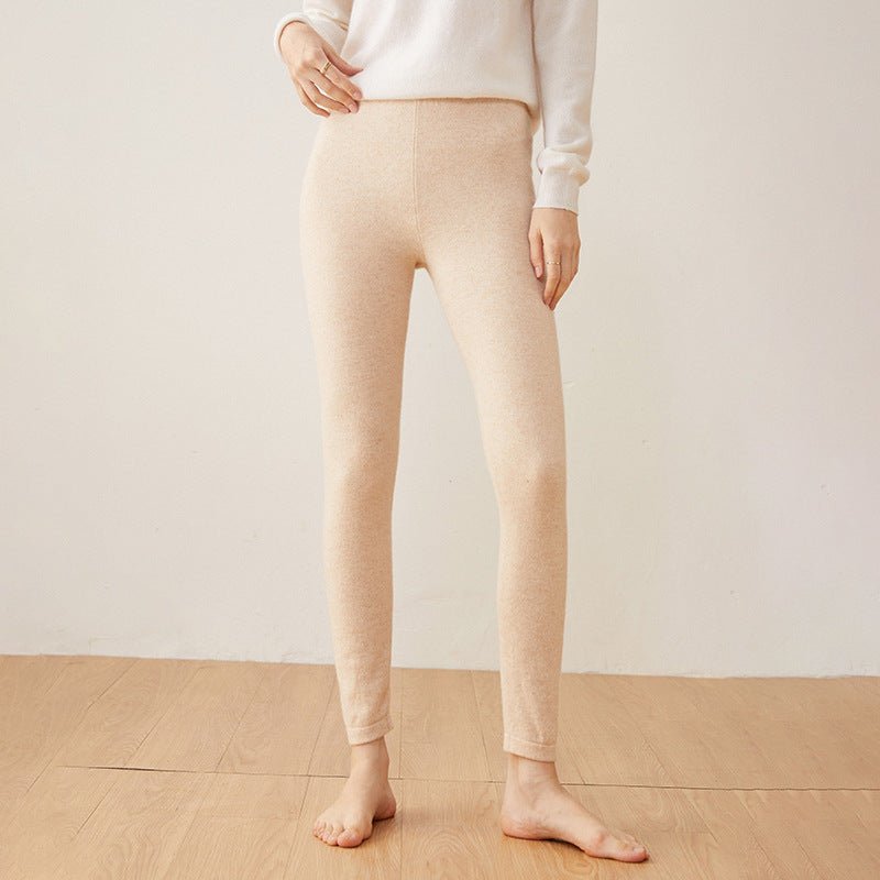 Womens Cashmere Leggings High Waist Cashmere Pants Soft Cashmere Trousers Beige XS