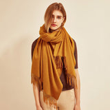Womens Cashmere Shawl And Wraps Large Cashmere Scarf With Fringe Camel - 1 XL