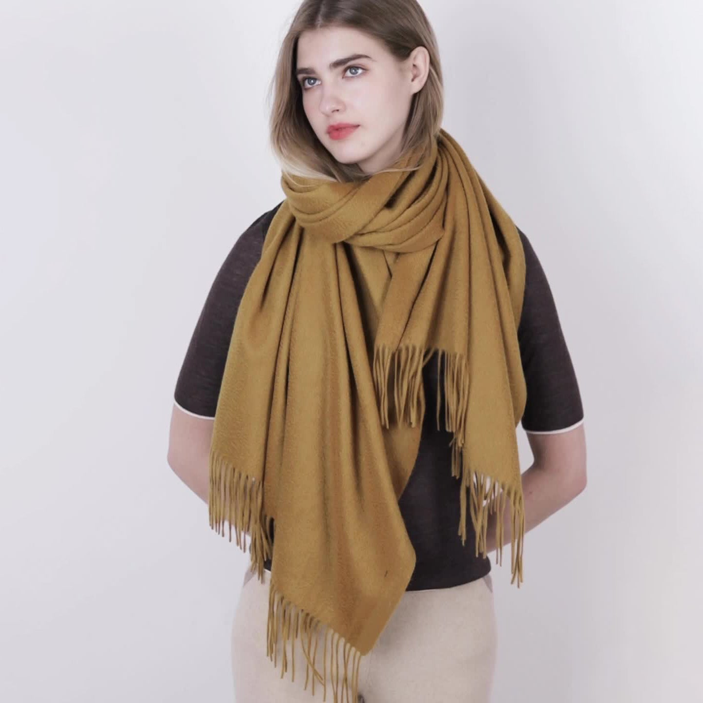 Womens Cashmere Shawl And Wraps Large Cashmere Scarf With Fringe Camel - 1 XL