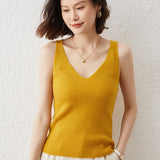 Womens Cashmere Tank Top V Necked Collar Casual Cashmere Tops Ginger XS