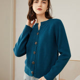 Womens Crew Neck Button - Up Cashmere Cardigan With Ribbed Trim