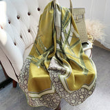 Womens Colorful Long Silk Scarf Landscape Print Square Silk Scarves