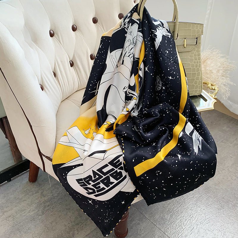 Womens Colorful Long Silk Scarf Landscape Print Square Silk Scarves Color M L