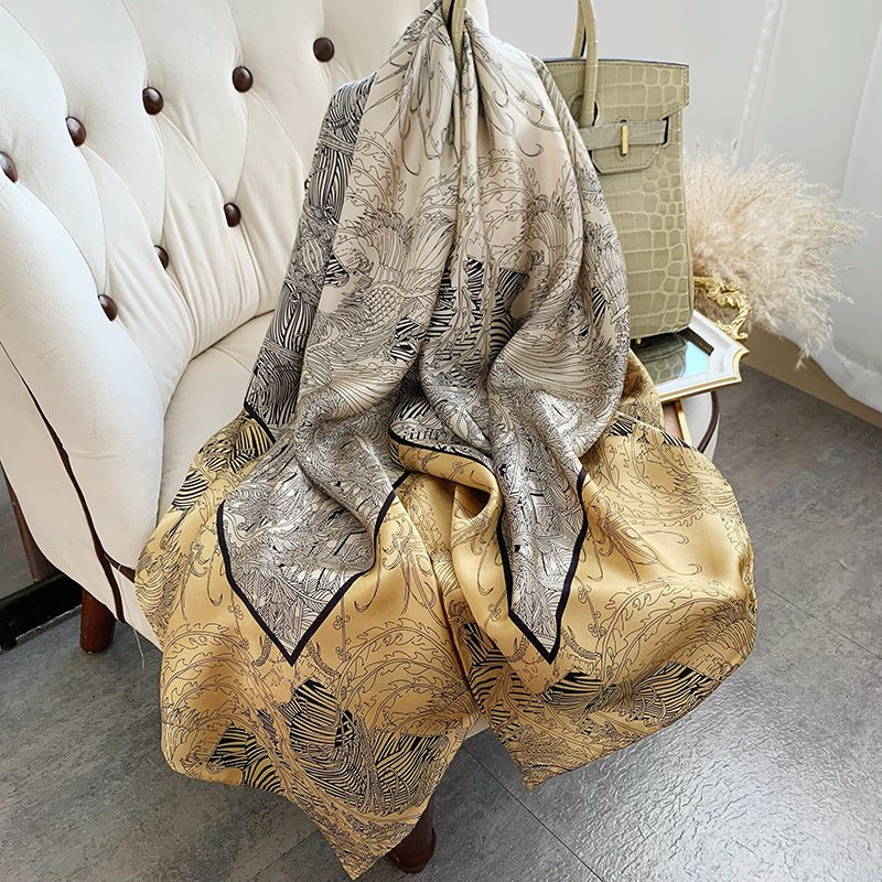 Womens Colorful Long Silk Scarf Landscape Print Square Silk Scarves