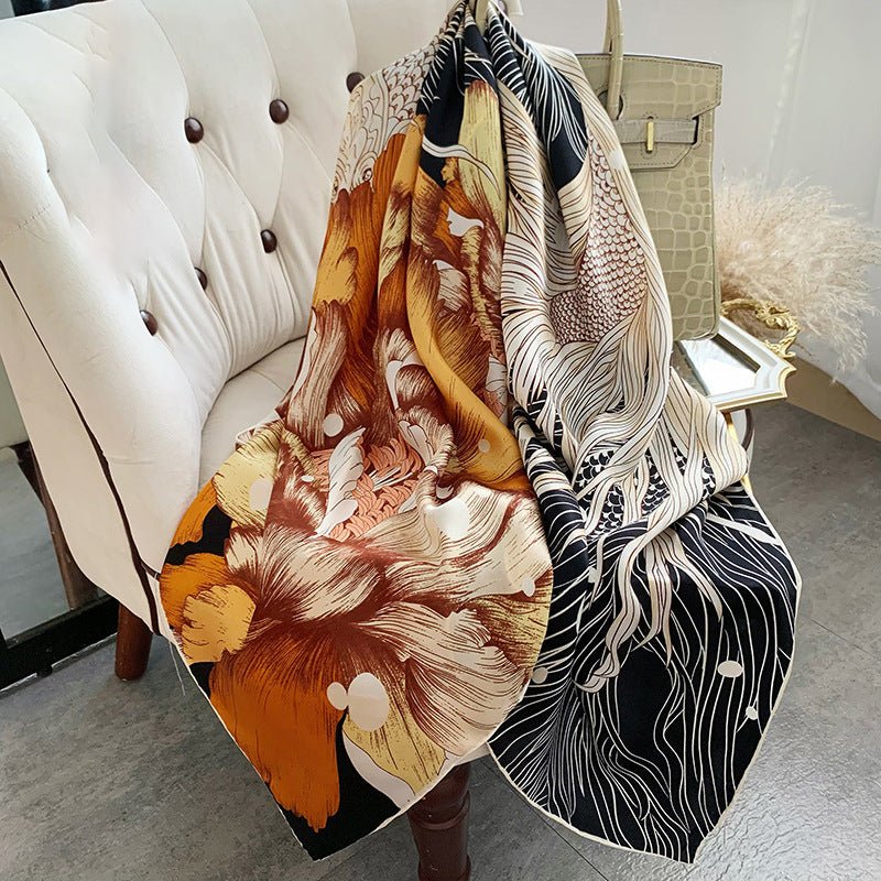 Womens Colorful Long Silk Scarf Landscape Print Square Silk Scarves