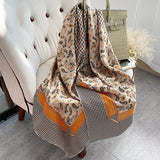 Womens Colorful Long Silk Scarf Landscape Print Square Silk Scarves