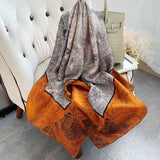 Womens Colorful Long Silk Scarf Landscape Print Square Silk Scarves