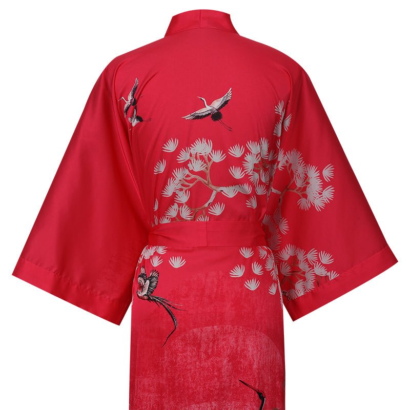 Women's Cranes Print Silk Kimono Robe Blossoms Silk Robe