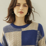 Womens Crew Neck Cashmere Sweater Warm Plaid Cashmere Knit Pullover
