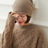 Women's Curled - Up Edge Cashmere Hats Solid Beanie Hat